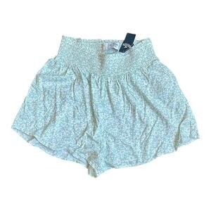 Hollister nwt small green high waisted shorts white daisies elastic waistband​